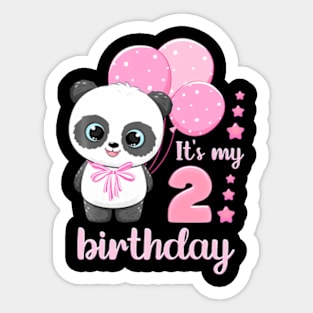 Kids Girl 2 Year Old Panda Pink Balloons It'S My 2Nd Birthday Sticker